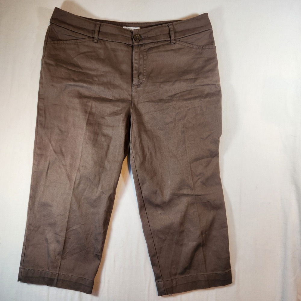 St. Johns Bay Womens Brown Capri Pants‎ Size 10 Mid Rise Cropped Chino Trousers